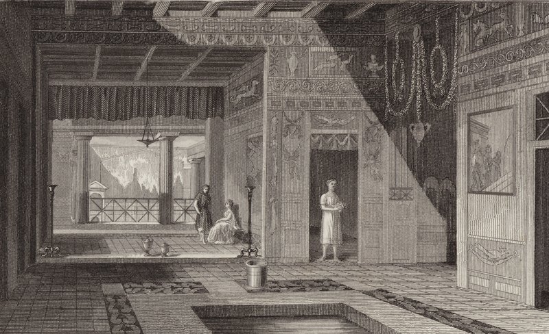 Interior of a Roman house in Pompeii (Illustration for Bilder-Atlas) by German School