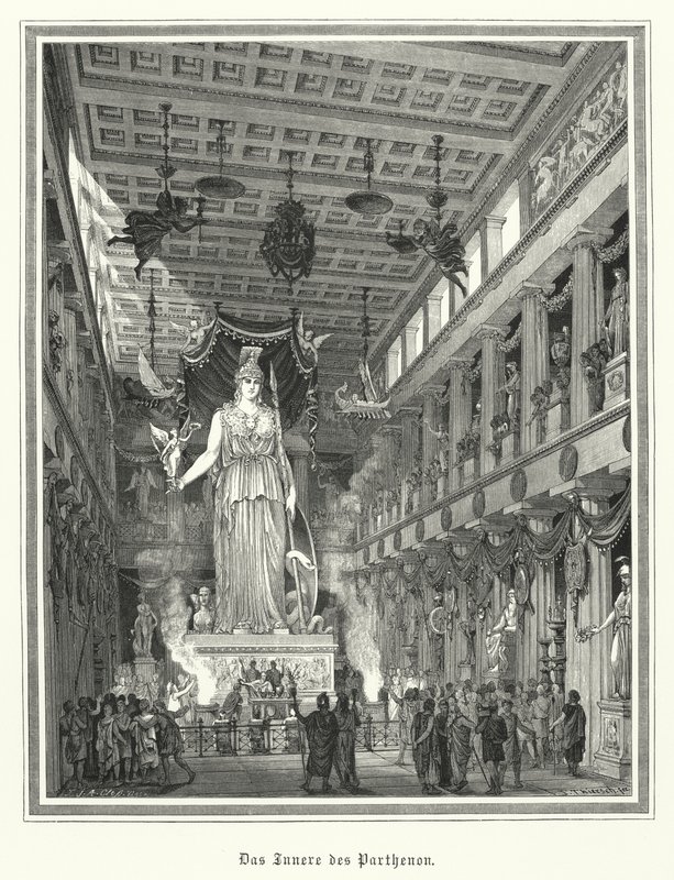 Interior of the Parthenon, Athens, with the Colossal Statue of the Greek Goddess Athena by German School