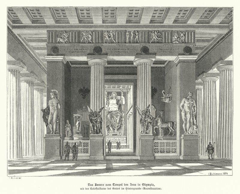 Interior of the Temple of Zeus at Olympia, Ancient Greece by German School