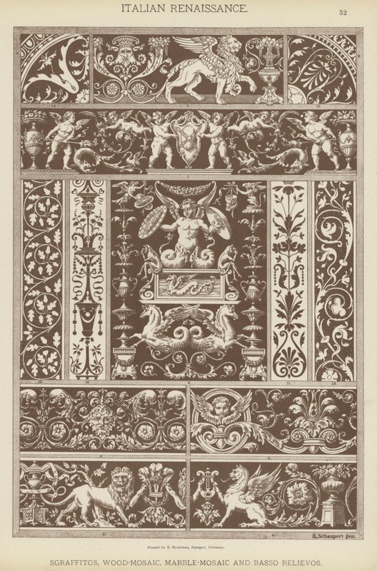 Italian Renaissance, Sgraffitos, Wood-Mosaic, Marble-Mosaic and Bas-Reliefs by German School