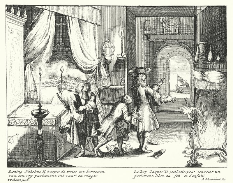 King James II of England Burns the Order to Summon Parliament and Flees by German School