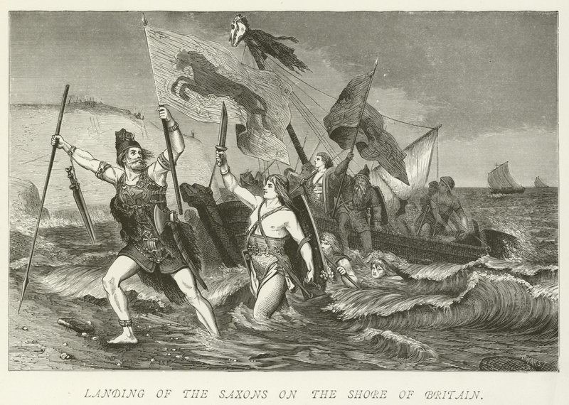 Landing of the Saxons on the shore of Britain by German School