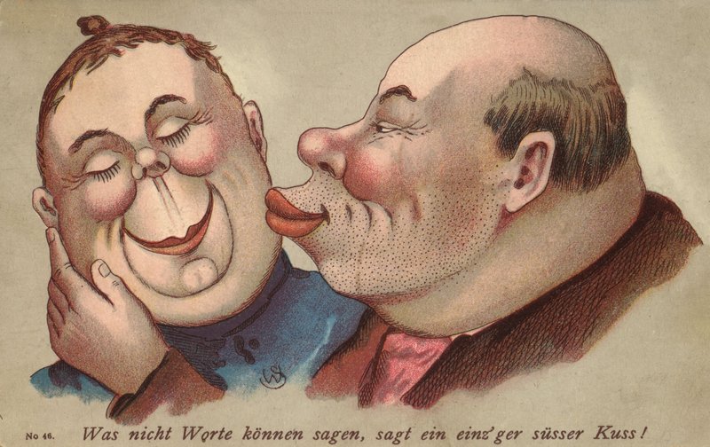 Man kissing his wife by German School