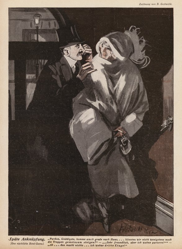 Man propositioning a young woman by German School