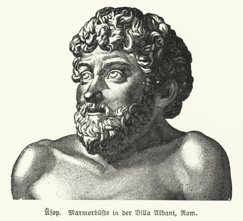 Marble Bust of Aesop, Ancient Greek Fabulist (litho) by German School