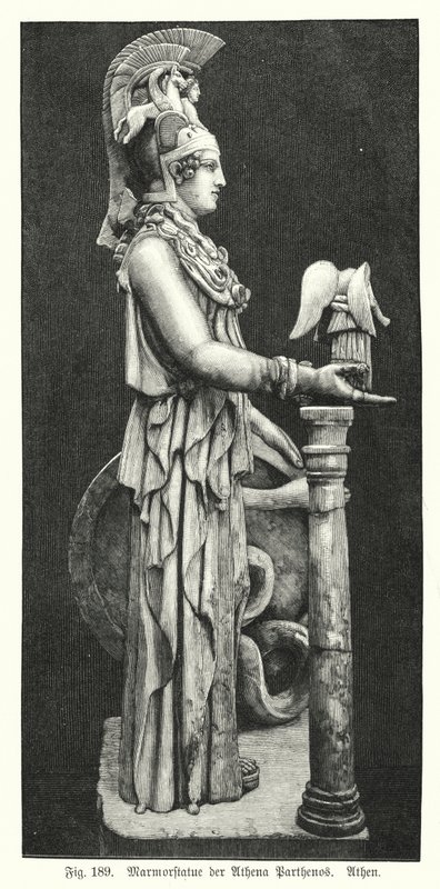 Marble statue of the Ancient Greek goddess Athena, from the Parthenon, Athens by German School