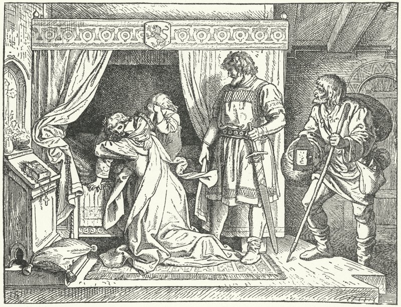 Margaret of Sicily, daughter of the Holy Roman Emperor Frederick II, leaving her sons after discovering the adultery of her husband, Albert the Degenerate, Margrave of Meissen by German School