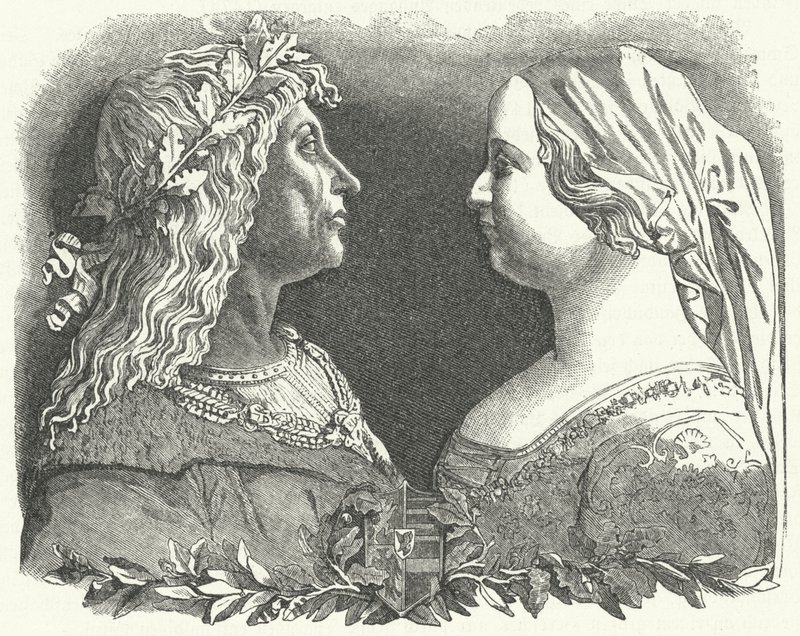 Matthias Corvinus, King of Hungary, and his queen, Beatrice of Naples (engraving) by German School