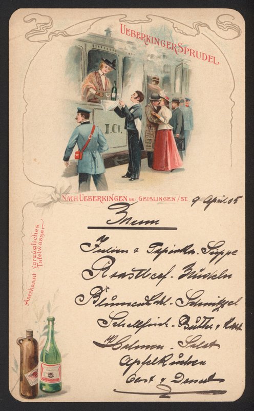 Menu Card Advertising Ueberkinger Sparkling Mineral Water by German School