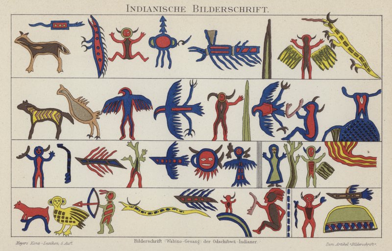 Native American pictographs by German School