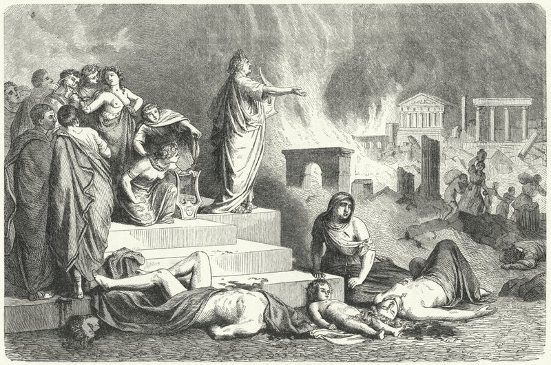Nero during the Great Fire of Rome, 64 by German School