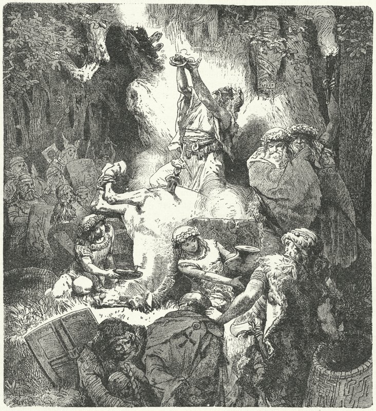 Pagan Lithuanians making offerings in a sacred grove by German School