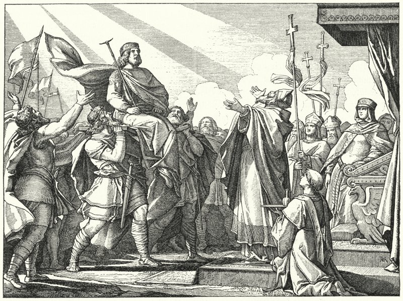 Pepin the Short proclaimed King of the Franks, 751 by German School