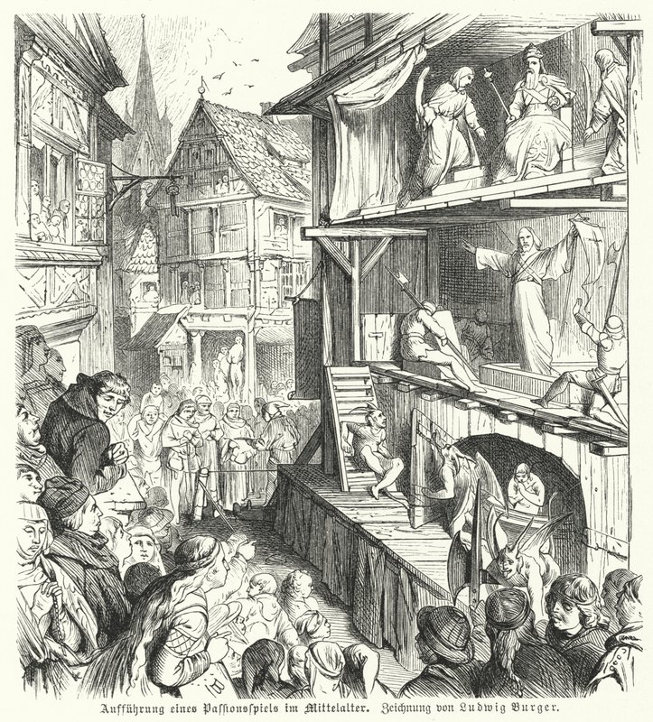 Performance of a Passion Play in the Middle Ages by German School
