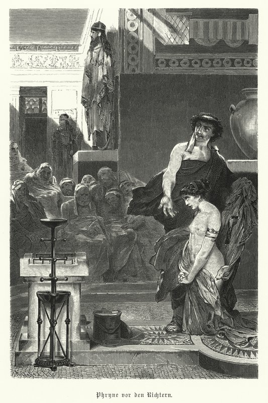 Phryne, Ancient Greek Courtesan, on Trial for Impiety, 4th Century BC by German School
