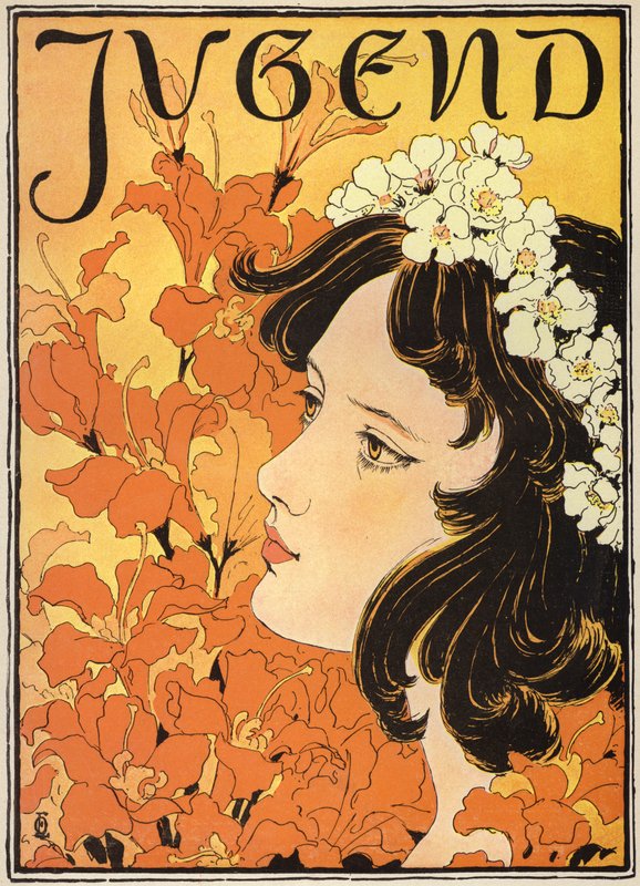 Portrait of a girl with flowers in her hair by German School