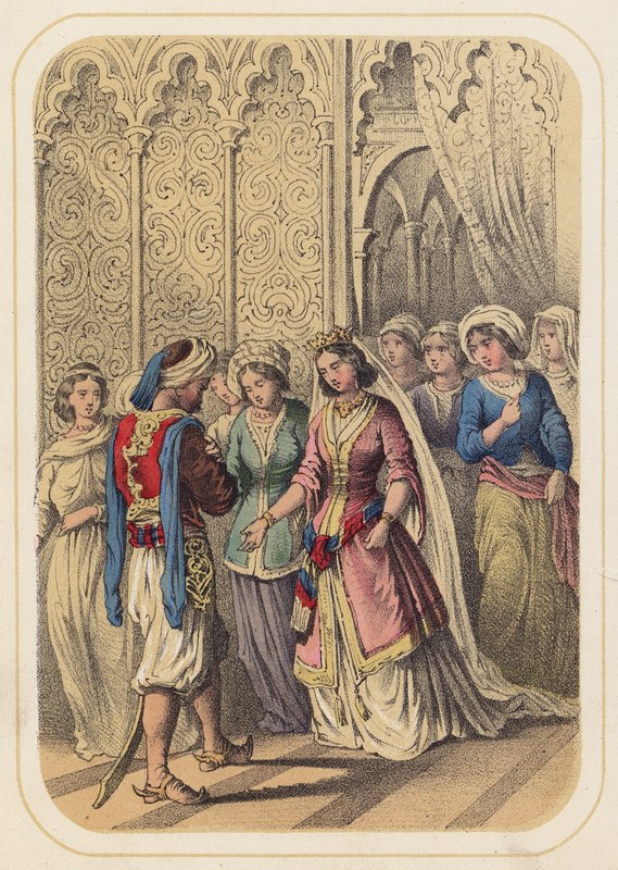 Prince Ahmed and Princess Paribanou in a scene from One Thousand and One Nights by German School