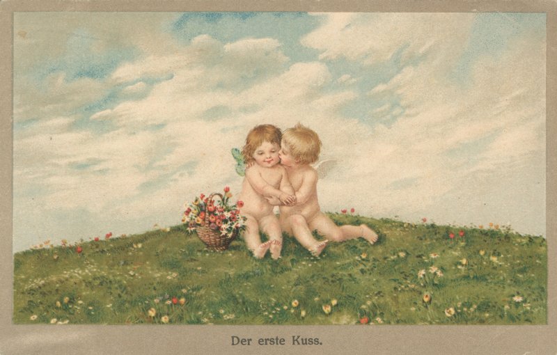 Putti Kissing by German School