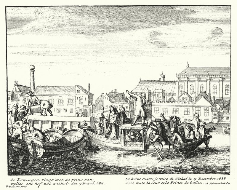 Queen Mary, Consort of King James II, Fleeing England with the Prince of Wales and Her Entire Court, December 1688 by German School
