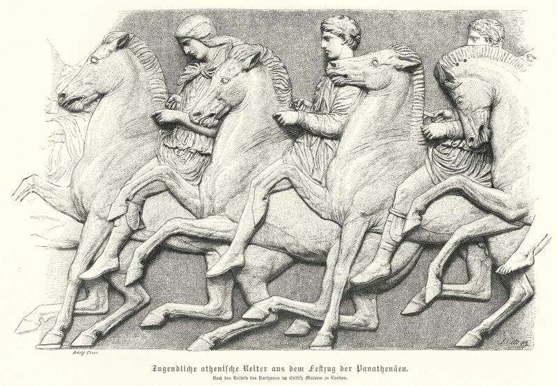 Relief from the Parthenon Frieze Depicting Athenian Youths Riding Horses by German School