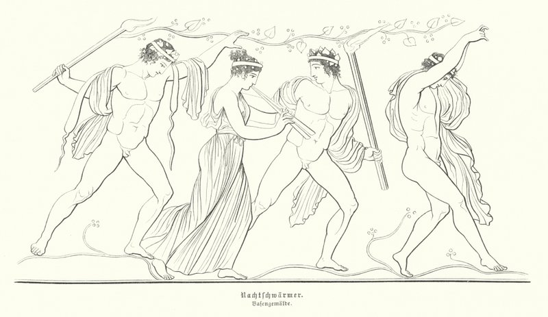 Revellers at night in Ancient Greece by German School