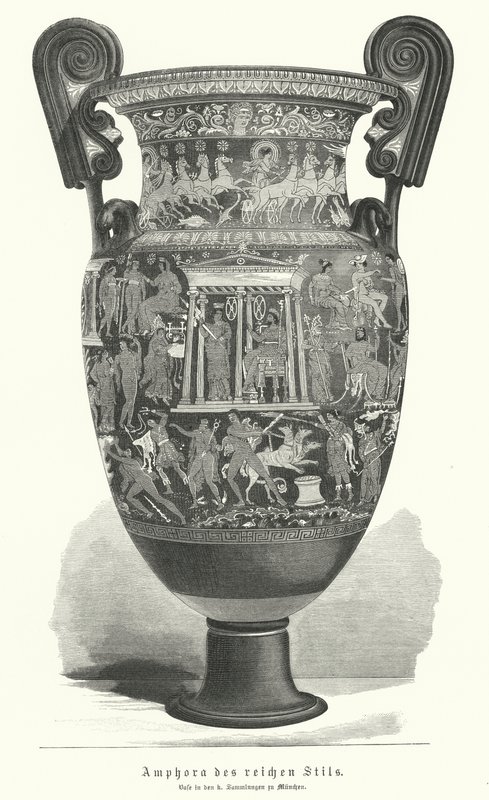 Richly decorated Greek amphora by German School