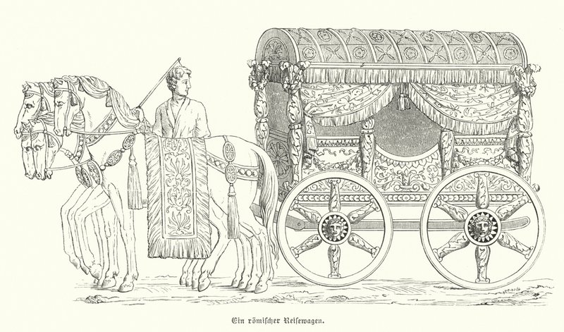 Roman horse-drawn carriage by German School