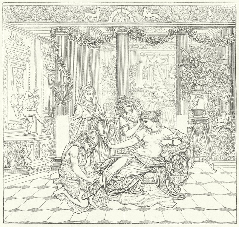 Roman lady at her toilet by German School