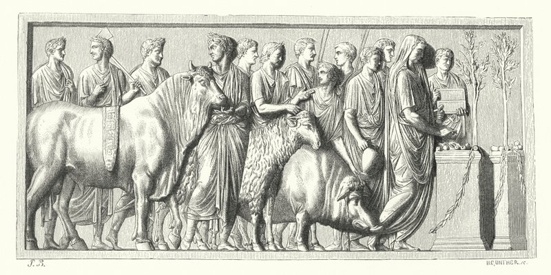 Roman procession with sacrificial animals by German School