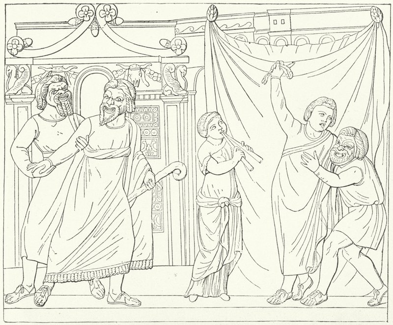 Roman theatre scene, possibly from Andria, a play by Terence by German School