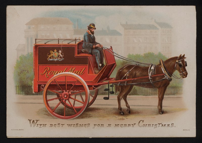 Royal Mail van, Christmas greetings card, late 19th or early 20th Century by German School