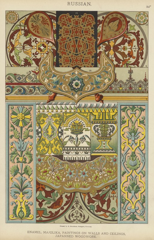 Russian, Enamel, Majolika, Paintings on Walls and Ceilings, Japanned Woodwork by German School
