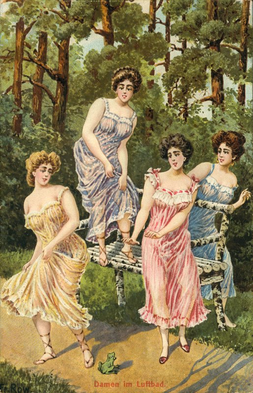Scantily clad women in the woods by German School