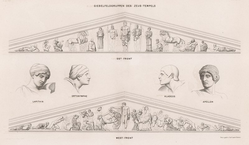 Sculptures from the pediments of the Temple of Zeus, Olympia, Greece by German School