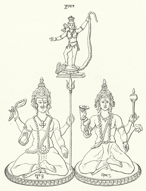 Shiva, Vishnu and Krishna, Hindu gods by German School