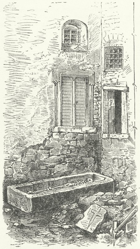 Stone coffin containing a skeleton, believed to be that of the Middle High German lyric poet Walther von der Vogelweide, Wurzburg by German School