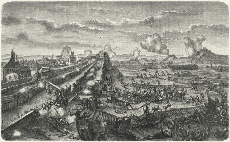 Swedish troops attacking the defences of Prague by German School