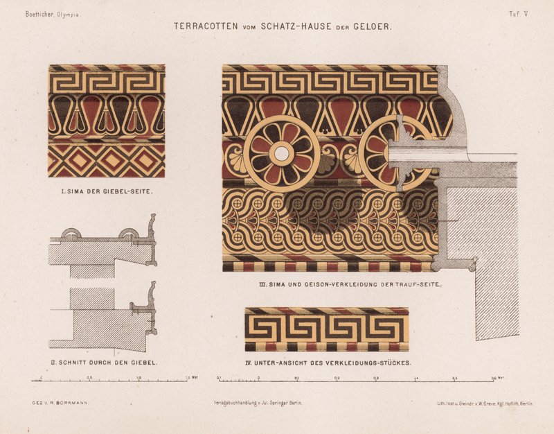 Terracotta decorations from the Treasury of Gela, Olympia, Greece by German School
