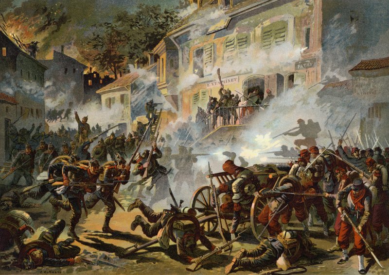 The German 22nd Infantry Division storming French positions at Chateaudun, Franco-Prussian War, 18 October, 1870 by German School
