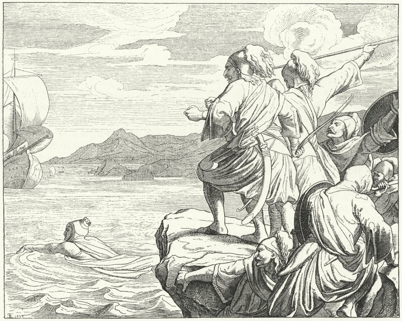 The Holy Roman Emperor Otto II escaping from the Greeks after his defeat at the Battle of Stilo, 982 by German School