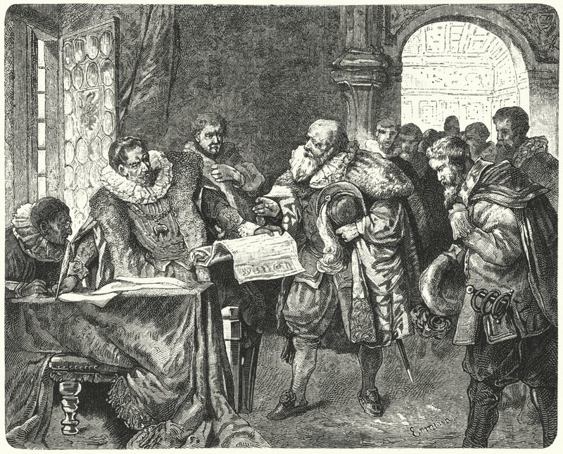 The Holy Roman Emperor Rudolf II granting Bohemian Protestants greater religious freedom in his Letter of Majesty by German School