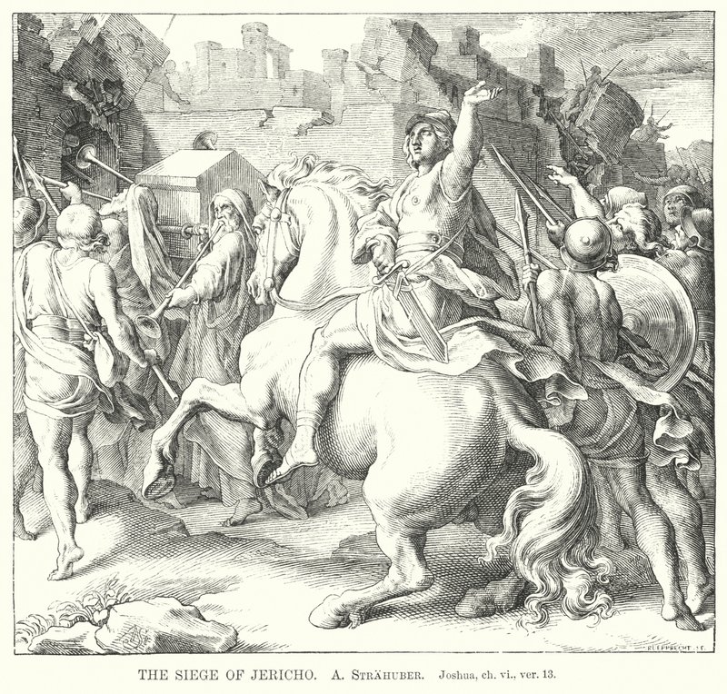 The Siege of Jericho, Joshua, ch vi, ver 13 (engraving) by German School