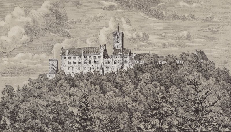 The Wartburg, castle overlooking the town of Eisenach, Thuringia, Germany by German School