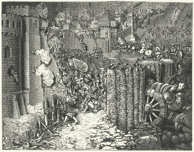 The army of the Holy Roman Emperor Maximilian I storming Szekesfehervar, medieval capital of the Kingdom of Hungary by German School