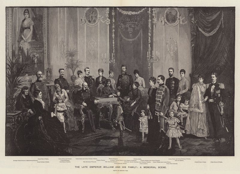 The late Emperor William and his Family, a Memorial Scene by German School