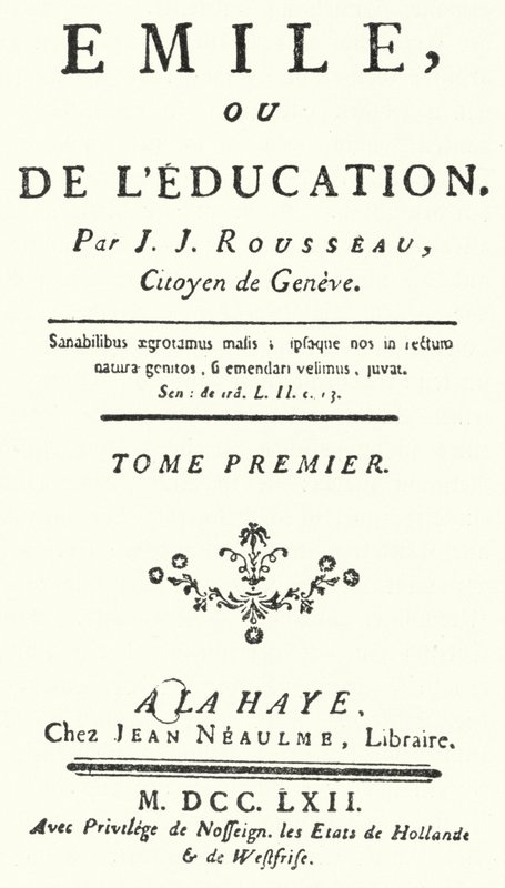 Title page from the first edition of Emile by Jean-Jacques Rousseau, published in 1762 by German School