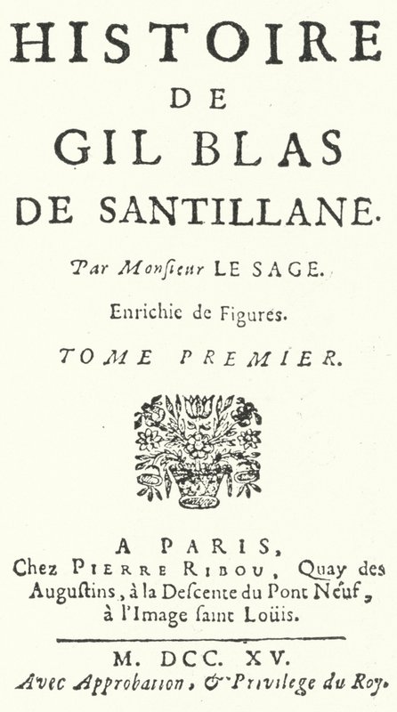 Title Page of the First Edition of Gil Blas by the French Novelist and Playwright Alain-Rene Lesage, Published in 1715 (engraving) by German School