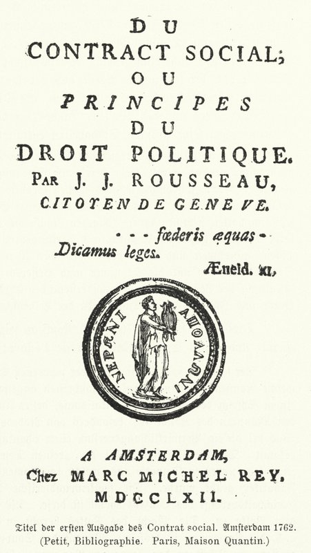 Title page of the first edition of The Social Contract, by Jean-Jacques Rousseau by German School