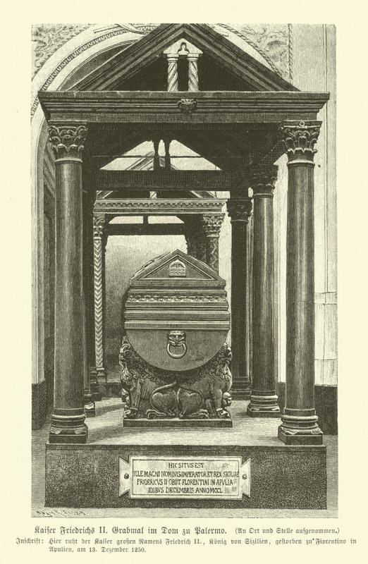 Tomb of Frederick II, Holy Roman Emperor, in Palermo Cathedral, Sicily (engraving) by German School
