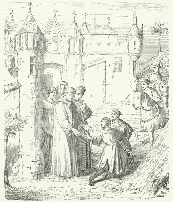 Venetian merchants Niccolo and Maffeo Polo leaving Constantinople for the east by German School